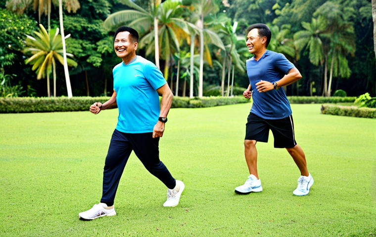 Healthy Lifestyle**

A diverse group of Malaysian men of various ages are engaging in healthy activities outdoors. One man is jogging in a park, another is preparing a nutritious meal with fresh local produce, and a third is practicing yoga in a peaceful garden setting. Everyone is fully clothed in appropriate athletic wear and comfortable casual attire. The scene is bright and vibrant, showcasing a positive and active lifestyle. Emphasize the importance of healthy eating and exercise for overall well-being. Safe for work, appropriate content, fully clothed, professional, family-friendly, perfect anatomy, correct proportions, natural pose, high quality, well-formed hands, proper finger count, natural body proportions.

**