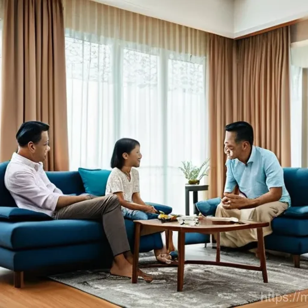성교육과 종교적 관점 - **Prompt:** A warm and inviting scene inside a contemporary Malaysian living room. A Malay father an...