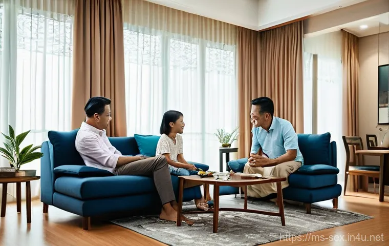 성교육과 종교적 관점 - **Prompt:** A warm and inviting scene inside a contemporary Malaysian living room. A Malay father an...