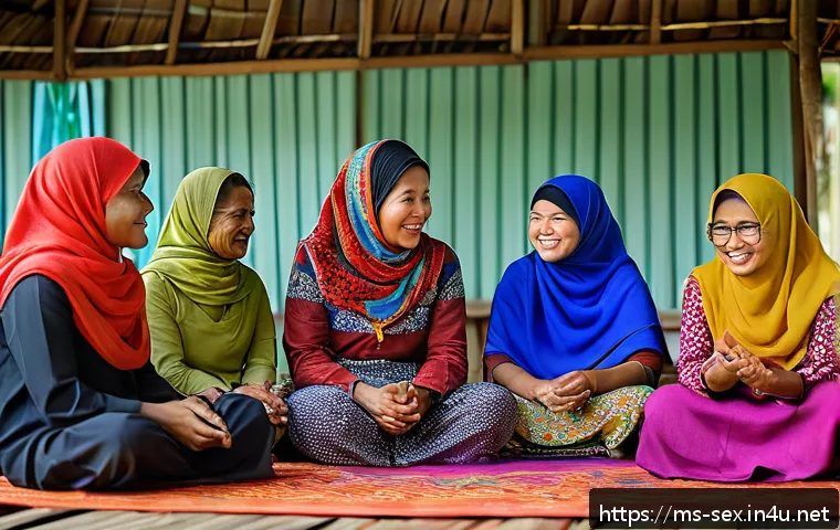 성교육과 여성 인권 - A vibrant community health workshop in a Malaysian village setting, featuring diverse women of vario...